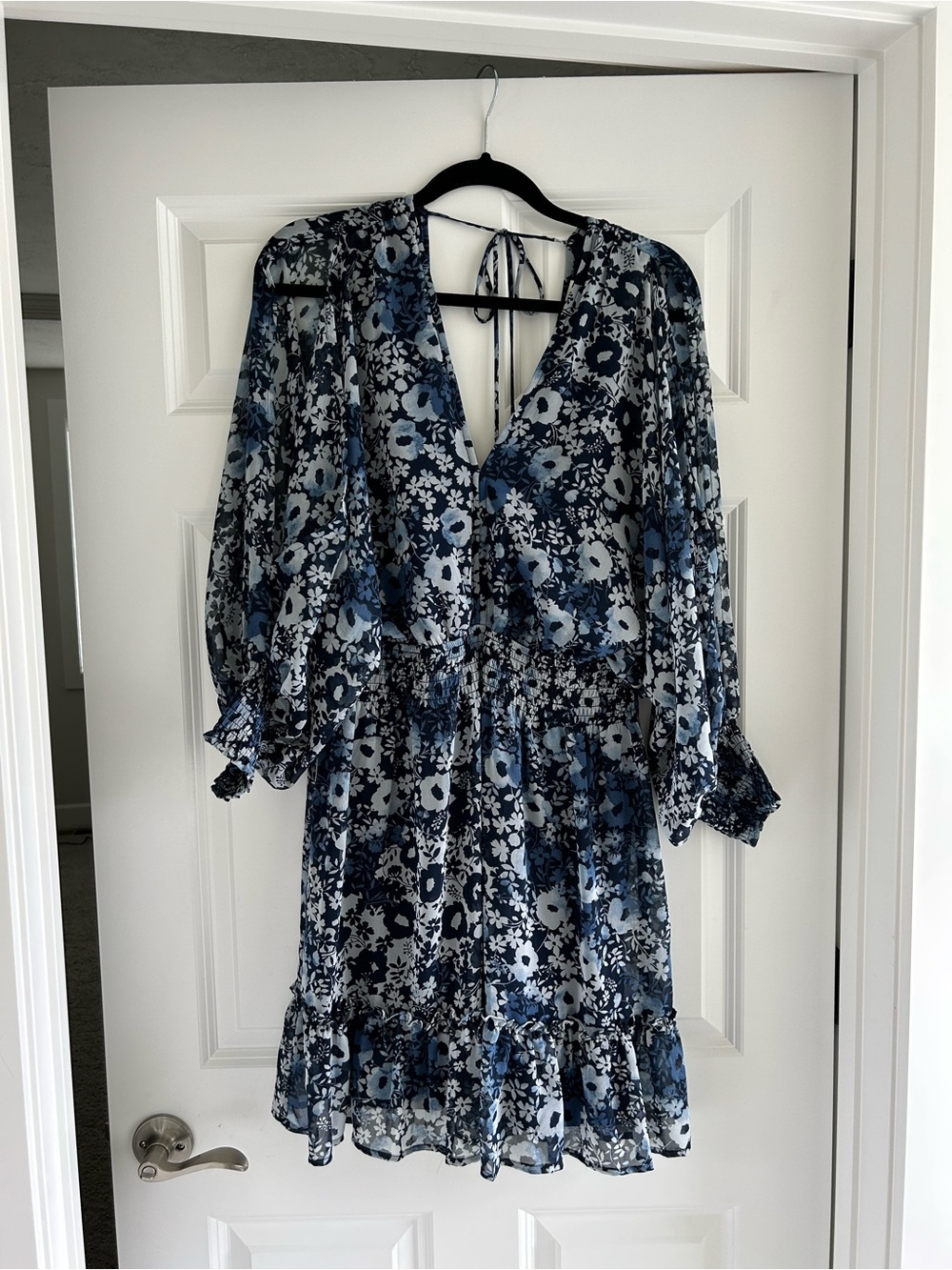 lovestitch Blue Floral V-Neck Tiered Mini Dress